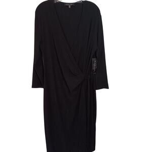 NWT Black Label by Evan-Picone Black Faux Wrap V-Neck 3/4 Sleeve Dress Size 16